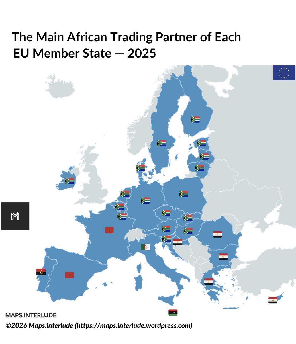 Maps_interlude's tweet photo. The Main #african Partner of each #EU Member #state | 2025 
•
#maps #diplomaticrelations #africa #internationalrelations #diplomacy https://t.co/4SMZ9BTSmO