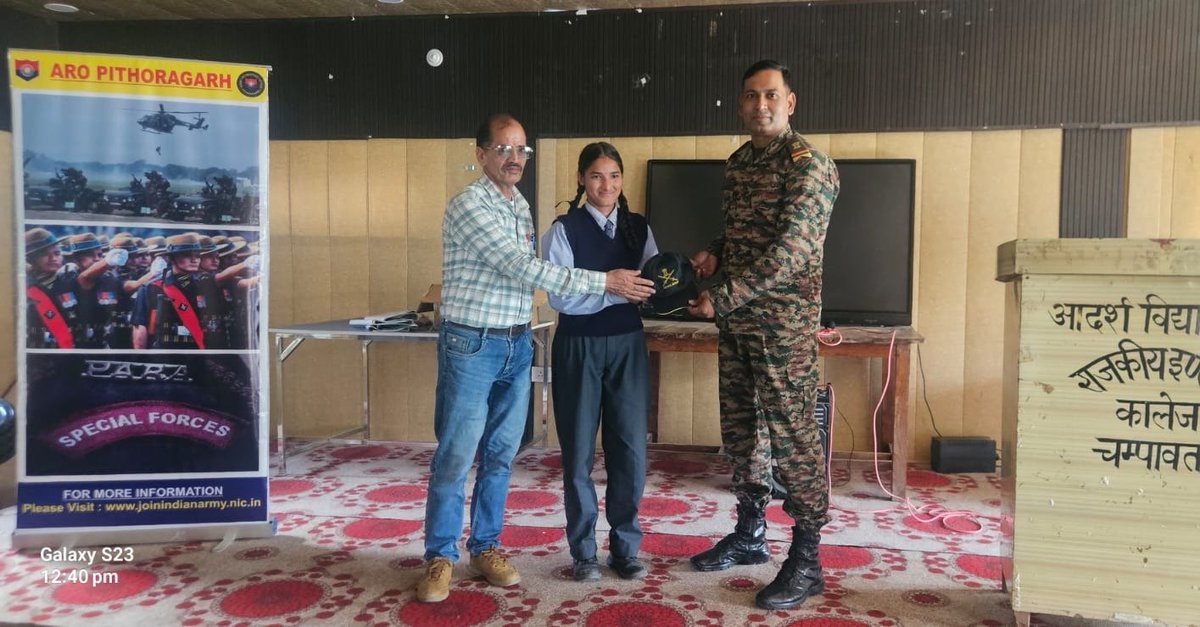 ProDefLko's tweet photo. An informative outreach program by ARO, Pithoragarh under the aegis of HQ RTG ZONE, Lucknow was organised in Govt Inter College, Champawat district on 18 Sep 2026.

More than 120 Boys & Girls took part in the career planning lecture during which they were briefed about various entry schemes for Offrs entry as well as AGNIVEER & Agniveer Women Military Police incl CDS, NDA, OTA, NCC Spl entry to join Indian Army. 🇮🇳
