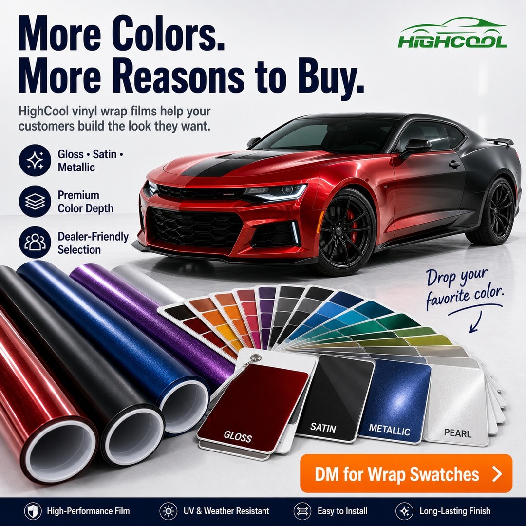 BryceKrolism's tweet photo. Change the color. Change the look. HIGHCOOL Premium Vinyl Wrap Films offer 300+ gloss, satin, and metallic color options. DM us for the full color swatch. https://t.co/b3S87QZSuc