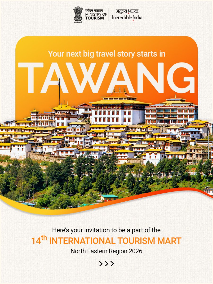 incredibleindia's tweet photo. Calling all travel creators! 

The Ministry of Tourism invites travel influencers and creators to be part of the 14th International Tourism Mart – North East Region 2026, in Tawang, Arunachal Pradesh, from 29th–31st October.

Come discover the Northeast through its landscapes, cultures and experiences, and bring its stories to your audience.

Think you’re the right fit? Apply now.

Click Here: https://t.co/b5zenry6ol

#ITM2026 #IncredibleIndia #NortheastIndia #ArunachalPradesh #Tawang
