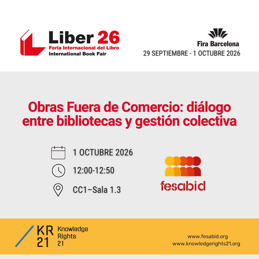 fesabid's tweet photo. 🗓️ Mesa redonda FESABID "Obras Fuera de Comercio: diálogo entre bibliotecas y gestión colectiva": https://t.co/GR3mQ8FcJs

📍 1 de octubre · Barcelona.

Si formas parte de alguna de las asociaciones de FESABID puedes solicitar el código promocional para obtener un pase gratis. https://t.co/gb2uiXS53G