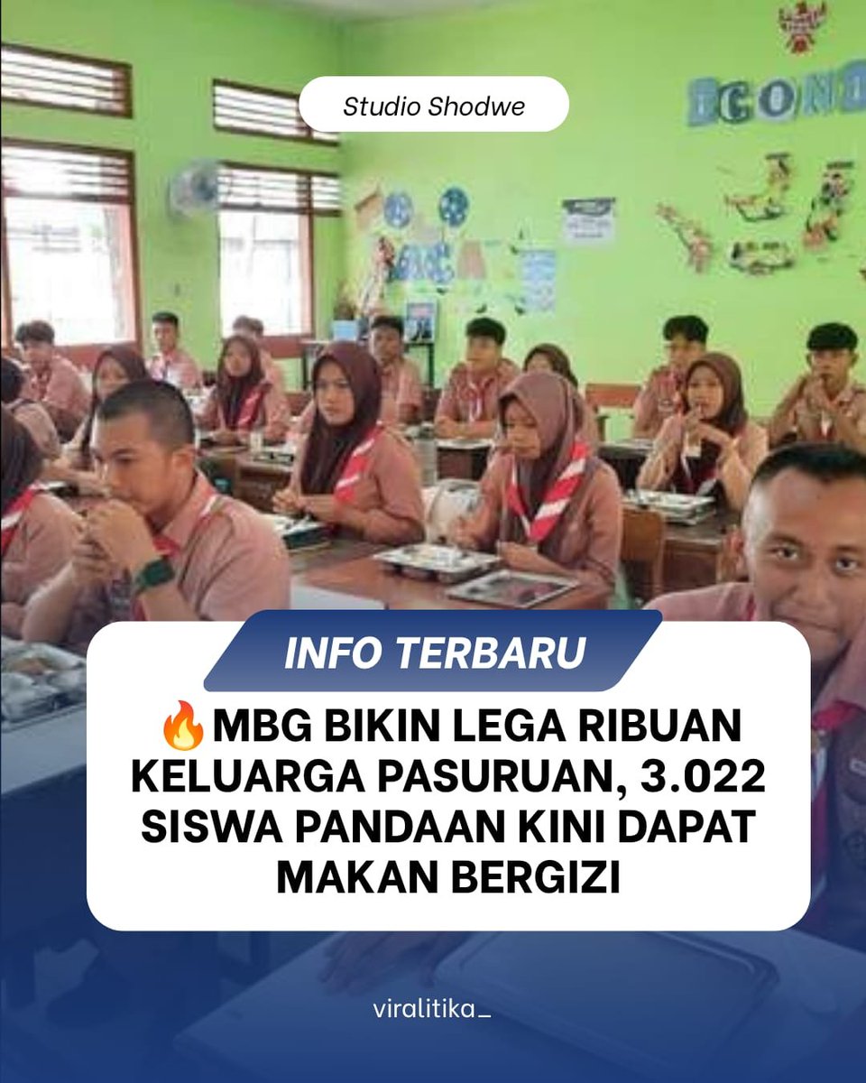 viralitika's tweet photo. 🔥 Program MBG membawa kebahagiaan bagi ribuan keluarga. Sebanyak 3.022 siswa di Pandaan kini bisa menikmati makanan bergizi di sekolah. Kabar gembira ini tentu sangat melegakan para orang tua. @viralitika_ #MBG #MakanBergiziGratis #Pasuruan #Pandaan #AnakSehat https://t.co/9fprtxGwdX
