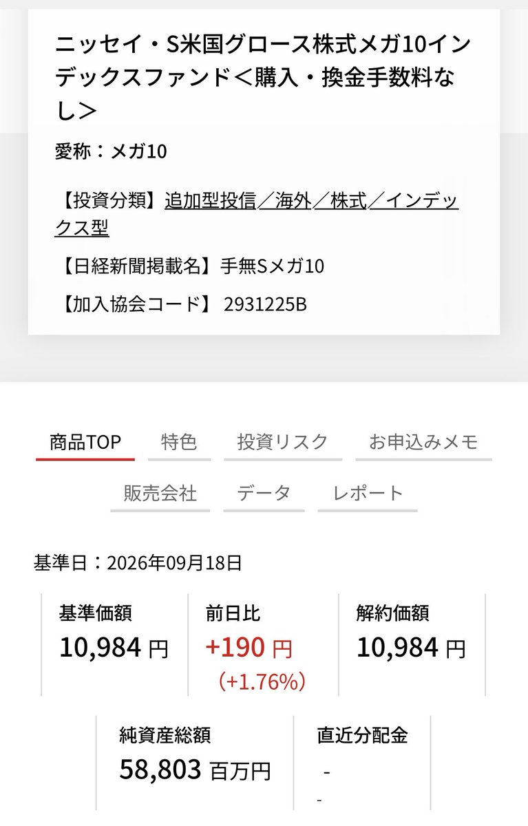 beikokuNISA's tweet photo. 9月18日基準価額
ニッセイNASDAQ100
27,467円(+478円)1.77%
ニッセイ・S米国グロース株式メガ10
10,984円(+190円)1.76%
一歩先いく US テック・トップ20
19,918円(+480円)2.47%
SMT 米国株式モメンタムファンド
13,533円(+435円)3.32%
#新NISA #米国株 #ニセナス #一歩テック #SP10 https://t.co/1TjE19BvEx