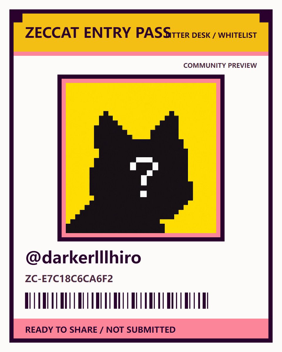 Darkerlllhiro's tweet photo. I'm applying for the @zeccatnft whitelist. My Zeccat Entry Pass is ZC-E7C18C6CA6F2. Community preview only. https://t.co/aSrqwN6RHv