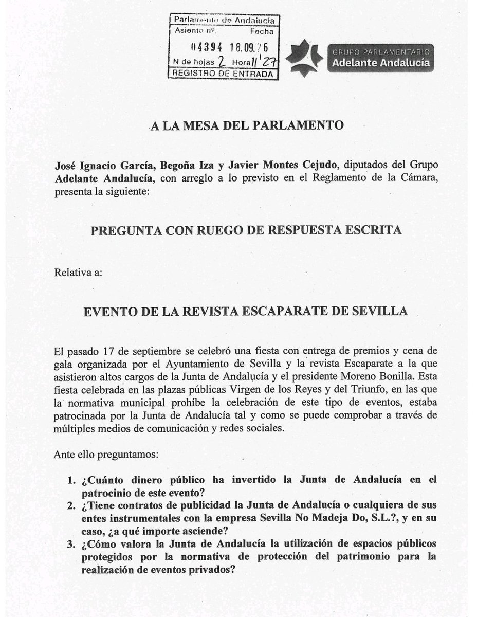 joseigs_'s tweet photo. Acabamos de registrar en el Parlamento poder conocer todo el gasto público de la Junta en el fiestorro de ayer de la Revista Escaparate en Sevilla.  

Odio a lo público patrocinado por lo público ®️ https://t.co/B0hxeiSv3z