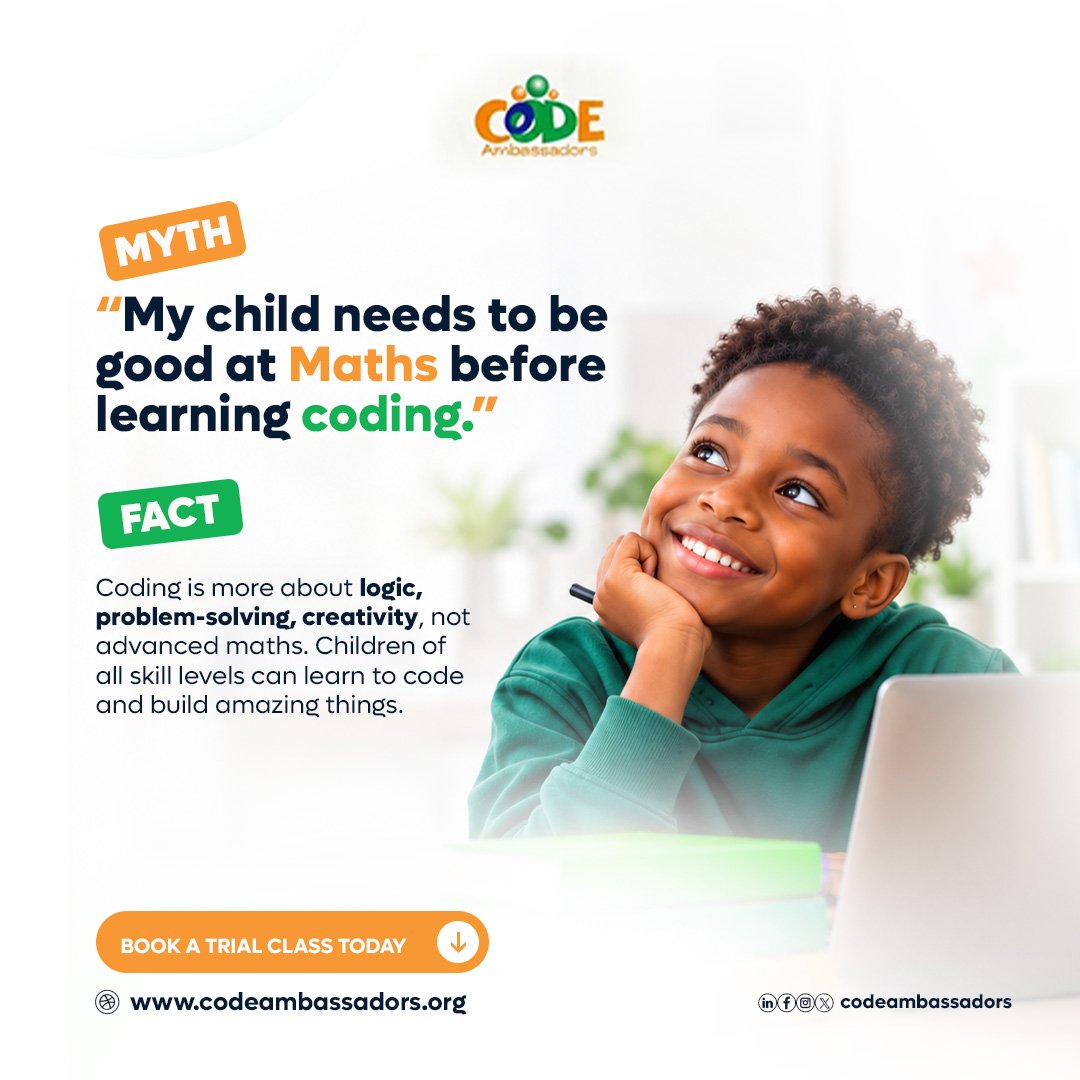 codeambassadors's tweet photo. Your child doesn’t need to be great at Maths to learn coding. Coding builds logic, creativity, and problem-solving skills.

Let’s help your child learn, create &amp; build for the future. 

Book a trial class today!
https://t.co/CDvwFfvX7p 

#codeambassadors #codingforkids #stemkids https://t.co/vm0dS1CBoD