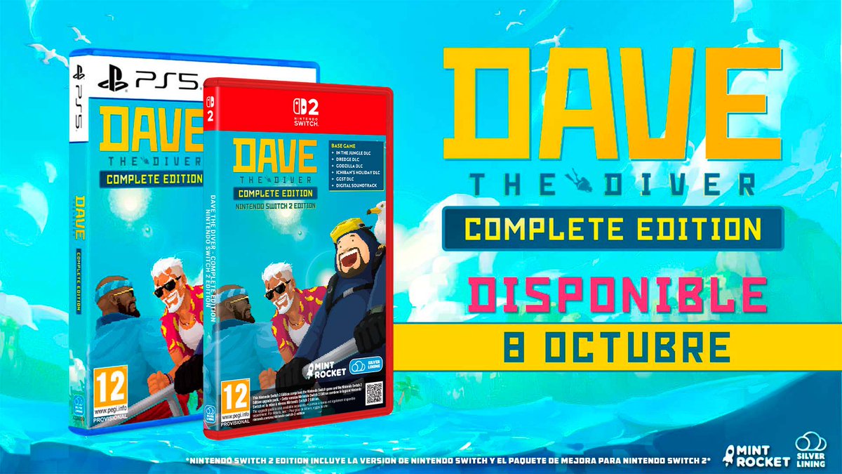 TesuraGames's tweet photo. ¡El 8 de octubre nos lanzaremos de cabeza a por la Edición Física de #DaveTheDiver 🤿 Complete Edition para #NSW2 y #PS5!

Incluye:
🐠 Juego Base
🌲 DLC In the Jungle
⛵️ DLC Dredge
🦖 DLC Godzilla
👊 DLC Ichiban's Holiday
🎶 BSO digital

¡Ya en reserva! https://t.co/cI5m9q9FG2