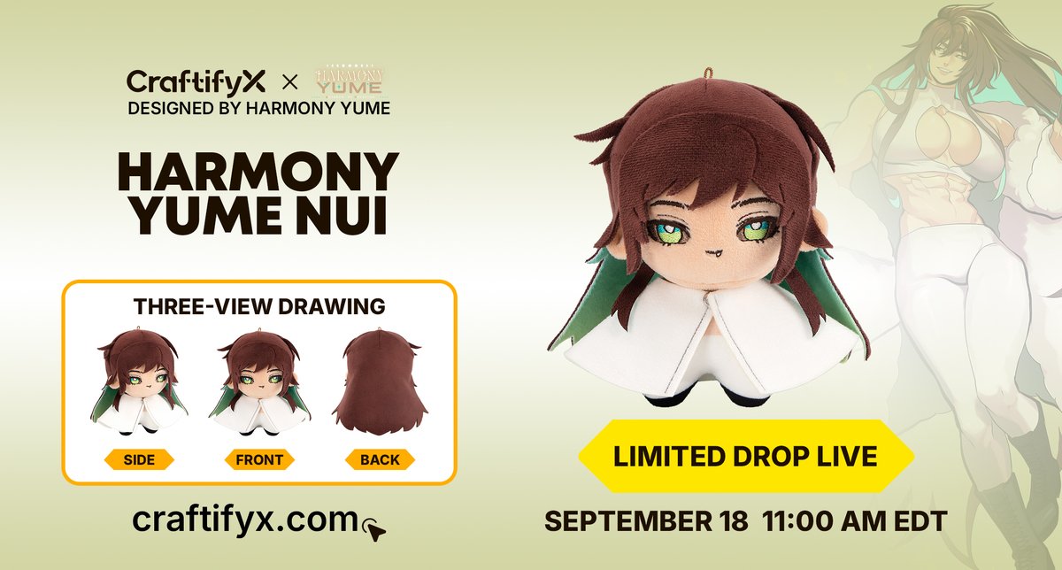 craftifyxco's tweet photo. Harmony Yume Nui loves trips, cozy moments, and a little mischief—but most of all, he loves staying by your side. 🥹✨
Would you take him everywhere with you? 👀

Designed with @Harmony_Yume 

Take him home:https://t.co/uoRiN2EImC

#CraftifyX #CraftifyXPlushie https://t.co/3mWB8K8knY