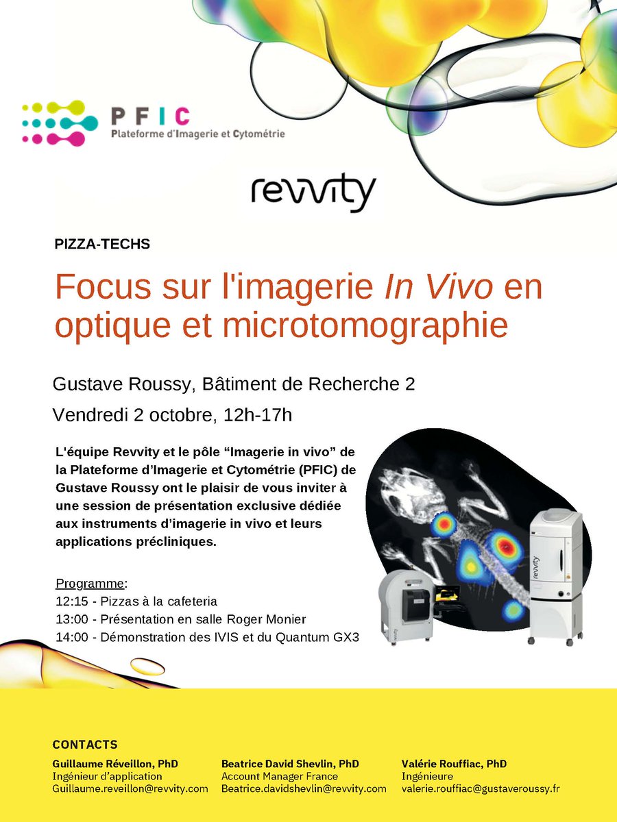 Fr_BioImaging's tweet photo. The In Vivo Imaging Unit of the PFIC (Gustave Roussy) organizes a session dedicated to in vivo imaging instruments &amp; their preclinical applications on Oct. 2, 2026.

Interested in attending? Complete &amp; return the registration form before Sept. 25, 2026!👇
https://t.co/FL0Am5JTJi https://t.co/s5YGUGYudP