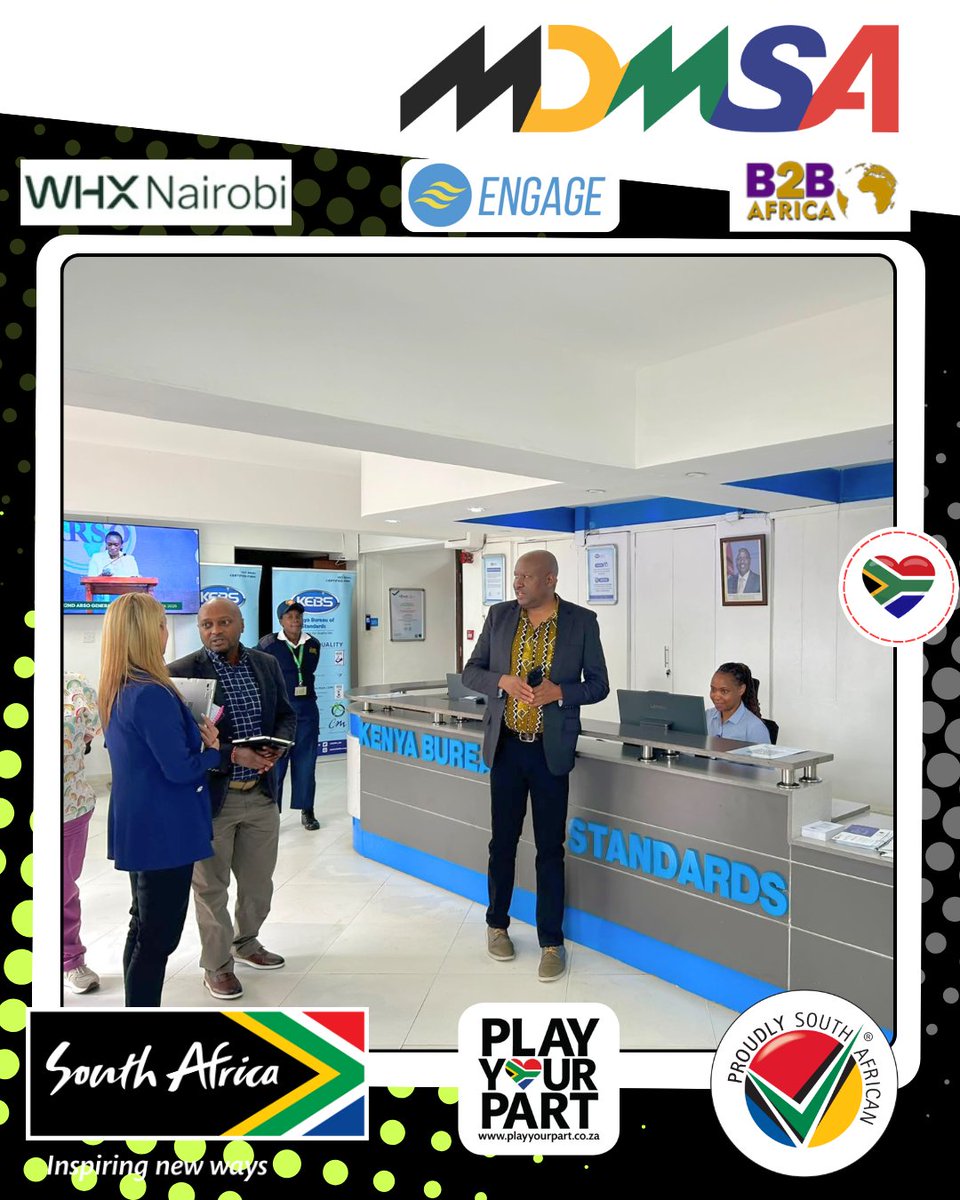 theashrafismail's tweet photo. Divide &amp; conquer! SA medtech hits Kenya Bureau of Standards w/  EngageTrade &amp; B2B Africa and @the_dtic ! 🇿🇦🇰🇪

#KEBS #WHXNairobi #EngageTradeAfrica #B2BAfrica #MDMSA #ProudlySouthAfrican #MedtechMzansi #PlayYourPart #AfricanTrade #Compliance @ProudlySA  @CyrilRamaphosa https://t.co/7EvIJOubDx