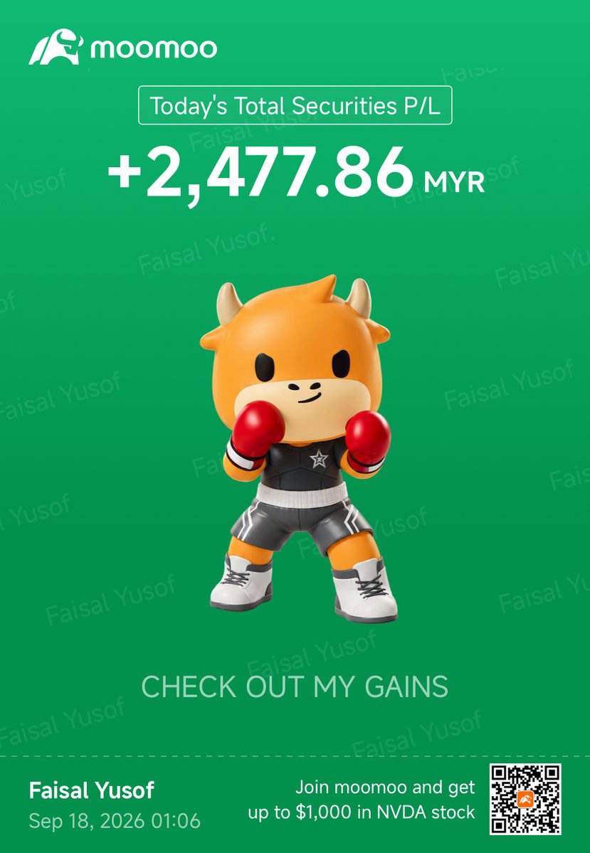 Faisal_Invest's tweet photo. RM10K → RM1M Journey | Jun 2025 → Dec 2029

Portfolio Update

Broad market rally today, a day after the rate hike. Portfolio up about RM2.5k today.

Not reading too much into it yet. The real moves will come after the initial noise settles. Let the market digest everything first.

Moomoo: RM114.8k
Webull: RM42.0k
MMF & others: RM30.8k

Total: RM187.6k

That puts us just RM12.4k away from the RM200k target for this year.

We’re in an interesting situation. Interest rate went up, but the market rallies.

In simple terms, you could say the rate hike was already priced in.

But in reality, it’s a lot more complex than that.

I’ll write an article on this later.