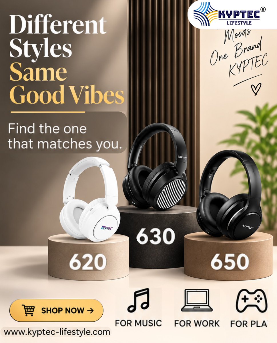 Kyptec_nitin's tweet photo. Different journeys. Same vibe. 🌅🎶

Good music has a way of making every moment feel better — whether you are watching the sunset, heading somewhere new, spending time with friends, or simply enjoying a quiet moment of your own.

With KYPTEC® 620, 630 and 650, there is a headphone for every version of you. From noise control and long playtime to clear calls and everyday comfort, the collection is designed to move with your lifestyle and your mood.

One playlist can mean something different to everyone.
 Three styles. Endless moments. One KYPTEC® vibe.
India's Fastest Growing Audio Brand...Designed in India.

📲 Follow twitter page @Kyptec_Audio for latest launches & exclusive offers:

🛒 Also available on Amazon Just search on Amazon “Kyptec Headphones”
✔️ COD available
✔️ Easy EMI options

Shop Now on our Website: https://t.co/WwzDR7pdIr

Follow the Founders of Kyptec LifeStyle:
✔️ @Kyptec_nitin
✔️ @Kyptec_sweta 

#KyptecLifeStyle #MusicVibes #WirelessHeadphones #EverydaySound #GoodMusicGoodMood