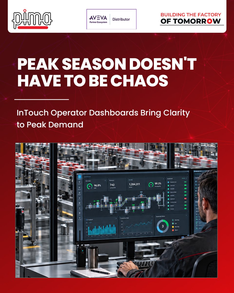 PimaControls's tweet photo. Peak season demands more than faster production. It demands better visibility.

With AVEVA InTouch operator dashboards, teams get real-time production data, instant alerts and clear plant visibility to identify bottlenecks, respond to issues and make informed decisions faster. https://t.co/5hFmJ1X0nu