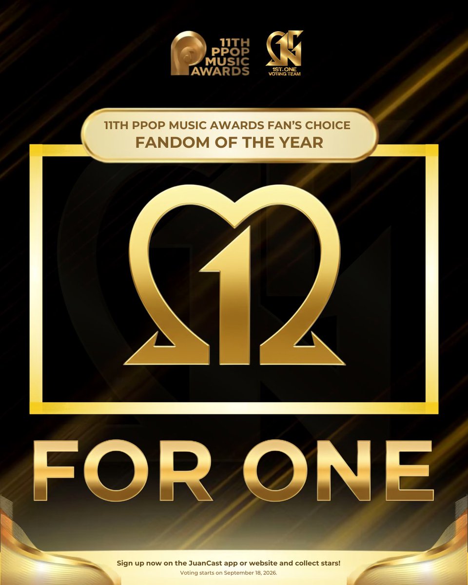 1stOneVT's tweet photo. 11th PPOP Music Awards Fans' Choice

🏆 FANDOM OF THE YEAR – FOR ONE 

From every stream, vote, projects, and events, this reflects the collective efforts of ForOne who continue to support 1ST. ONE every step of the way! 💫

#1stOne #ForOne #PPMA2026
#11thPPOPMusicAwards https://t.co/7rHkRVAUsB