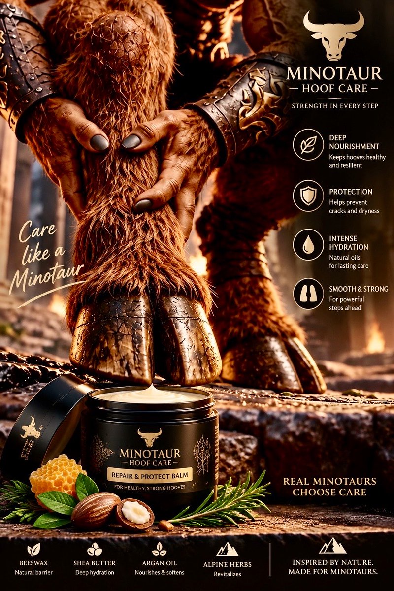Jonathan_C_Bull's tweet photo. Mooo! 🐂 More products for us Minotaurs to take care of our bodies. Created by my beloved Minotaur @Kronodudu ! If you're a Minotaur too, give our products a try! 😁🐂🥰♉️🔝#minotaur #bull #hooves #hoof #bovine #care #furcare #SkincareRoutine https://t.co/uijiuxmsyJ