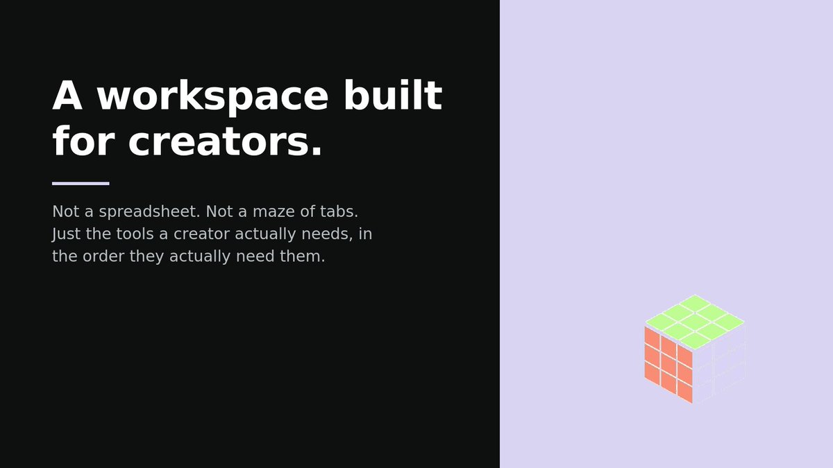 RubikCubeTrade's tweet photo. Not a spreadsheet. Not a maze of tabs. Just the tools a creator actually needs, in the order they actually need them. https://t.co/unC2YSuMFv