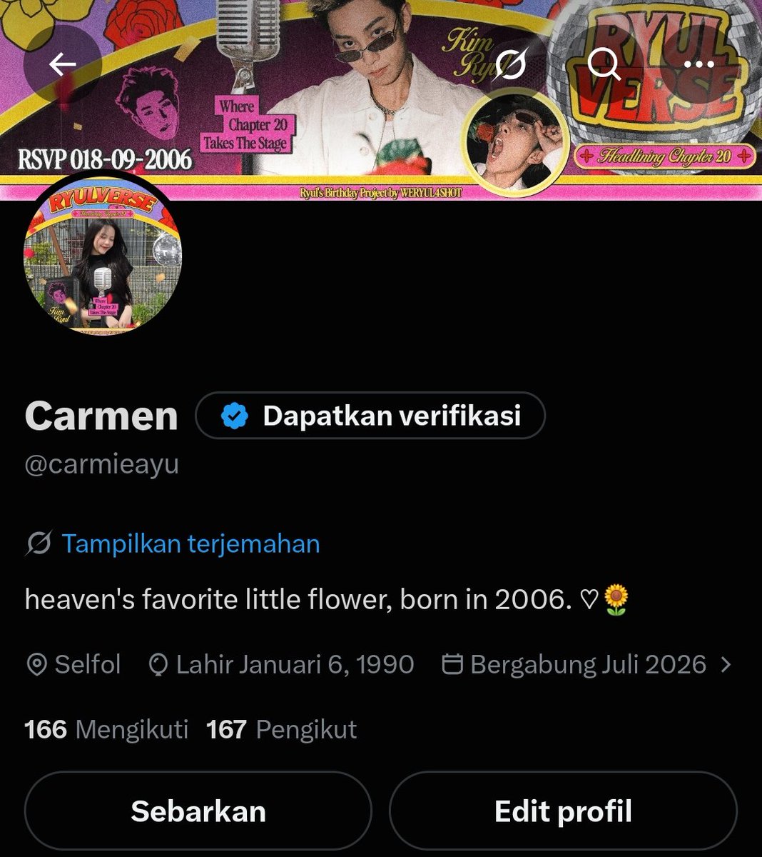 carmieayu's tweet photo. @WERYUL4SHOT HBD, Arul! 🥳 Semoga di umur yg baru ini makin banyak hal baik yang dateng, makin bahagia, makin sukses, dan semua yang diinginkan jadi kenyataan. Jangan lupa tiup lilinnya 🎂

@kipryul @ryulkijm @kqmryul @ryulkrimm @6ryul
ㅤ
#RYULVERSE20 
#태어난날부터_RYULSTYLE
#20thRyulStyle https://t.co/HRFtjgf7YN
