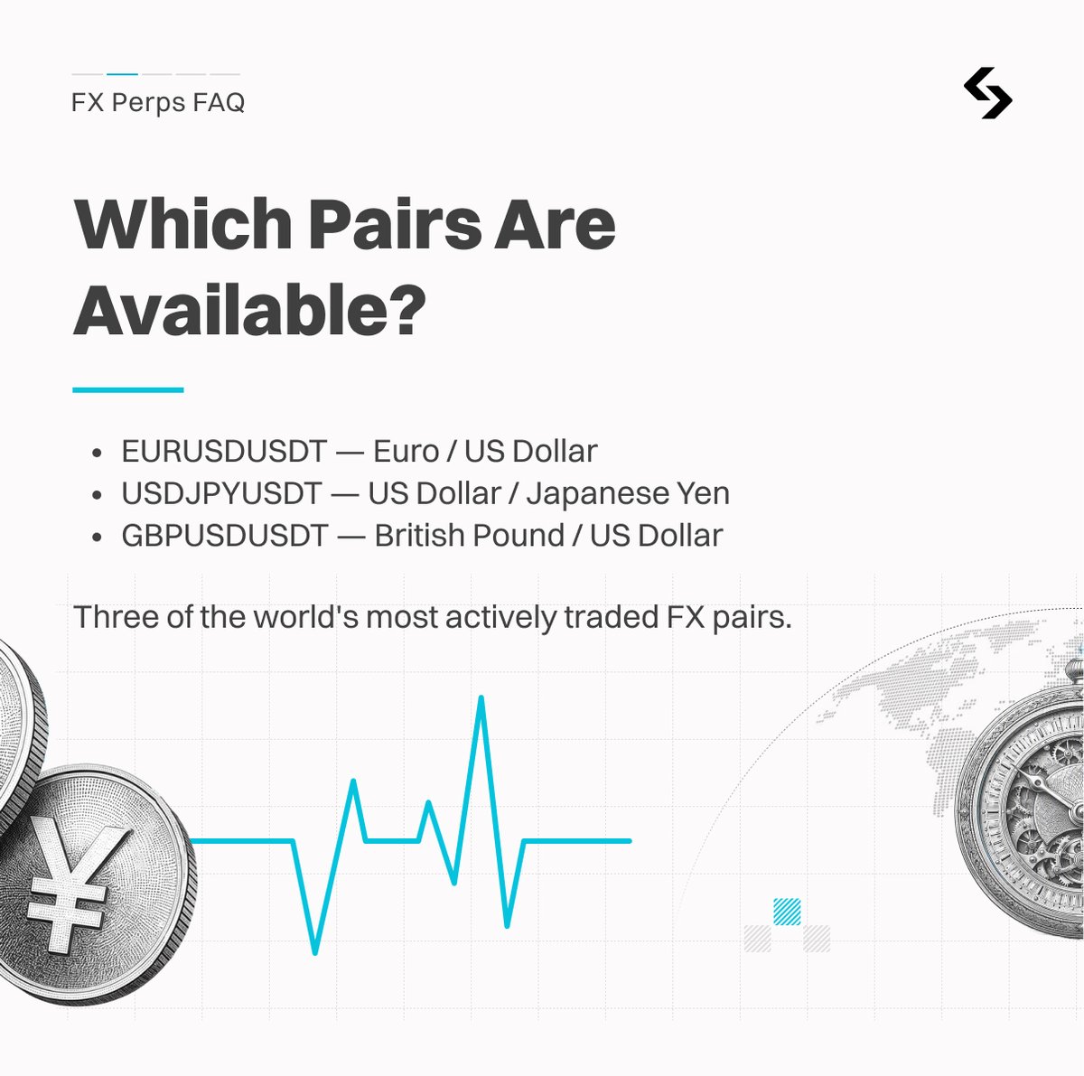 Bitget_TradFi's tweet photo. FX Perps explained, without the forex jargon. 

Swipe right to learn:
• What FX Perps are
• Available currency pairs
• How funding fees are settled
• How 24/7 trading and leverage work
• How FX Perps differ from bank forex