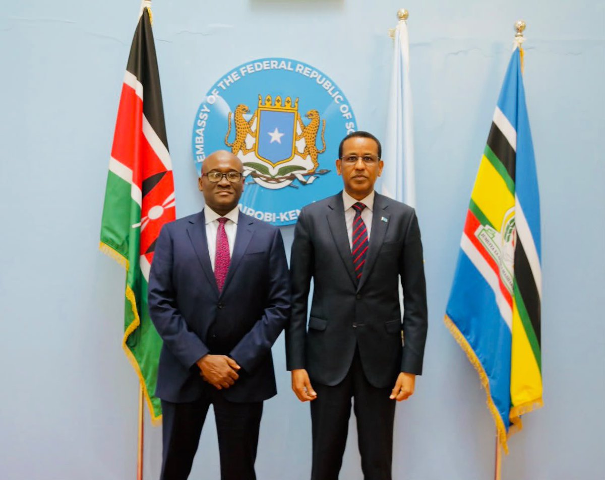 gedo247's tweet photo. Somalia’s Ambassador to #Kenya @Ijabril held talks with Nigerian High Commissioner #Danlami Ibrahim on Somalia–Nigeria relations, shared priorities and ways to deepen bilateral cooperation, including through business engagement and a proposed Somalia–Nigeria Business Forum. https://t.co/klJxeKEtaC