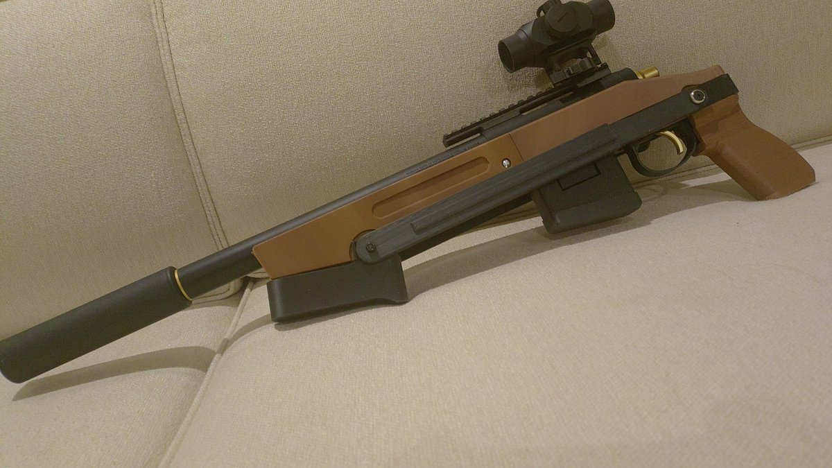 POUAmesho's tweet photo. TOZ-106　VSRコンバージョン
完成
ONEでも普通の10でも大丈夫
連休中にBoothに上げるので興味あれば
予価5000円
いや4980円にしようか

今回色々無理設計あるので粗は多いです。ストックはかっちりしてません。
サバゲーで使えるコスプレ用品と思っていただければ。。。 https://t.co/K13W3WgdQC