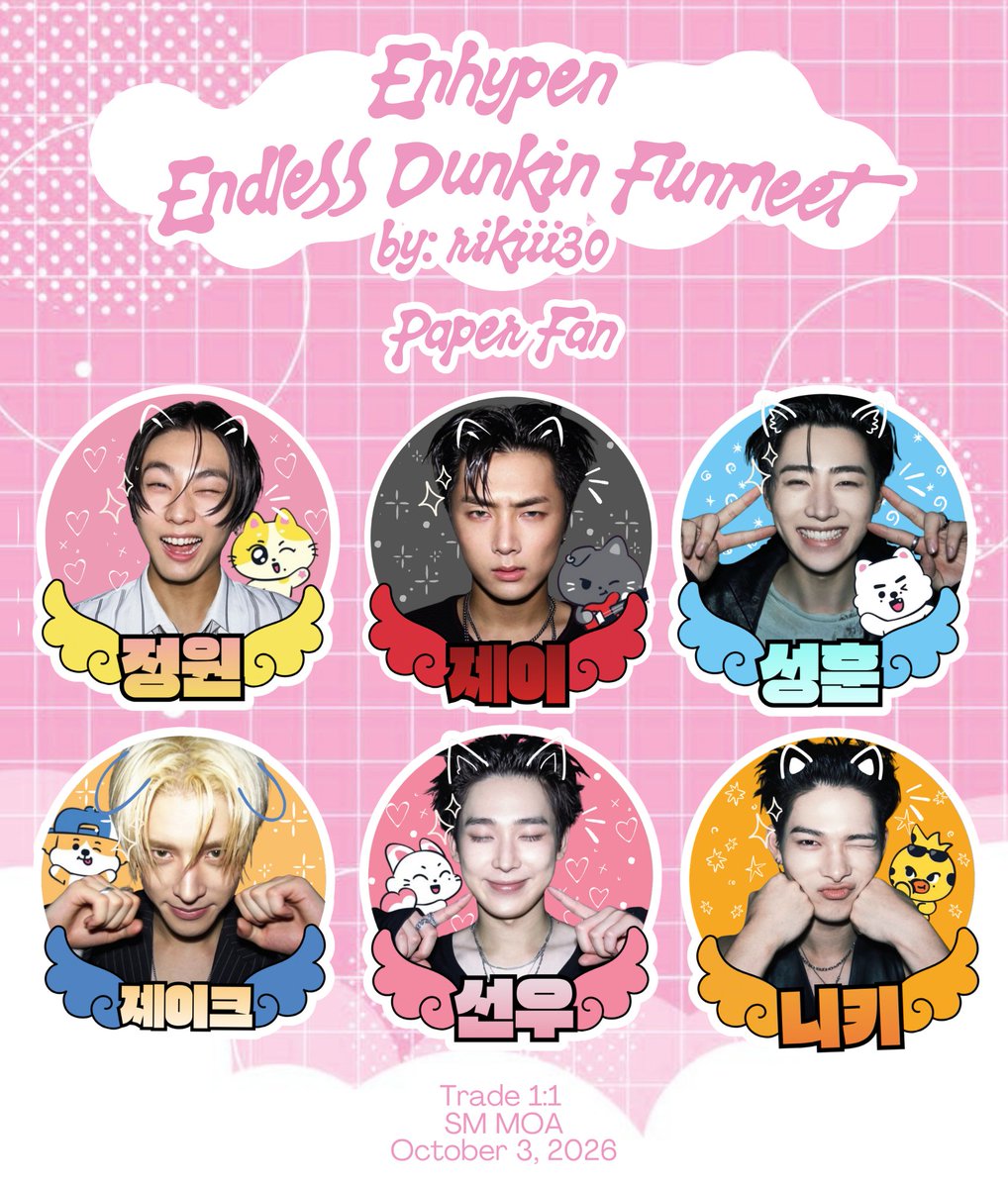 rikiii30's tweet photo. ENDLESS DUNKIN FUNMEET

𝓔𝓷𝓱𝔂𝓹𝓮𝓷  Fan Support𐔌՞. .՞𐦯♡

☆Limited 1:1
☆Oct 3, 2026
☆SM Moa

☆1 Fan Design per person

#ENHYPEN #ENHYPEN_DunkinPH #ENHYPEN_Endlessfunmeet https://t.co/9LH9UEDIif