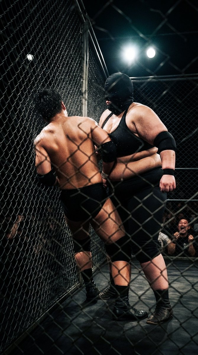 DEKKAI_BBW's tweet photo. #AIプロレス #AIwrestling #BBW #フェチ
マシーンQの金網デスマッチによる公開処刑。
レフリー不在で2人っきりの時間が始まる。
（マスクフェチxデスマッチフェチxデカ女フェチに届け...） https://t.co/DKeAWS3cUR