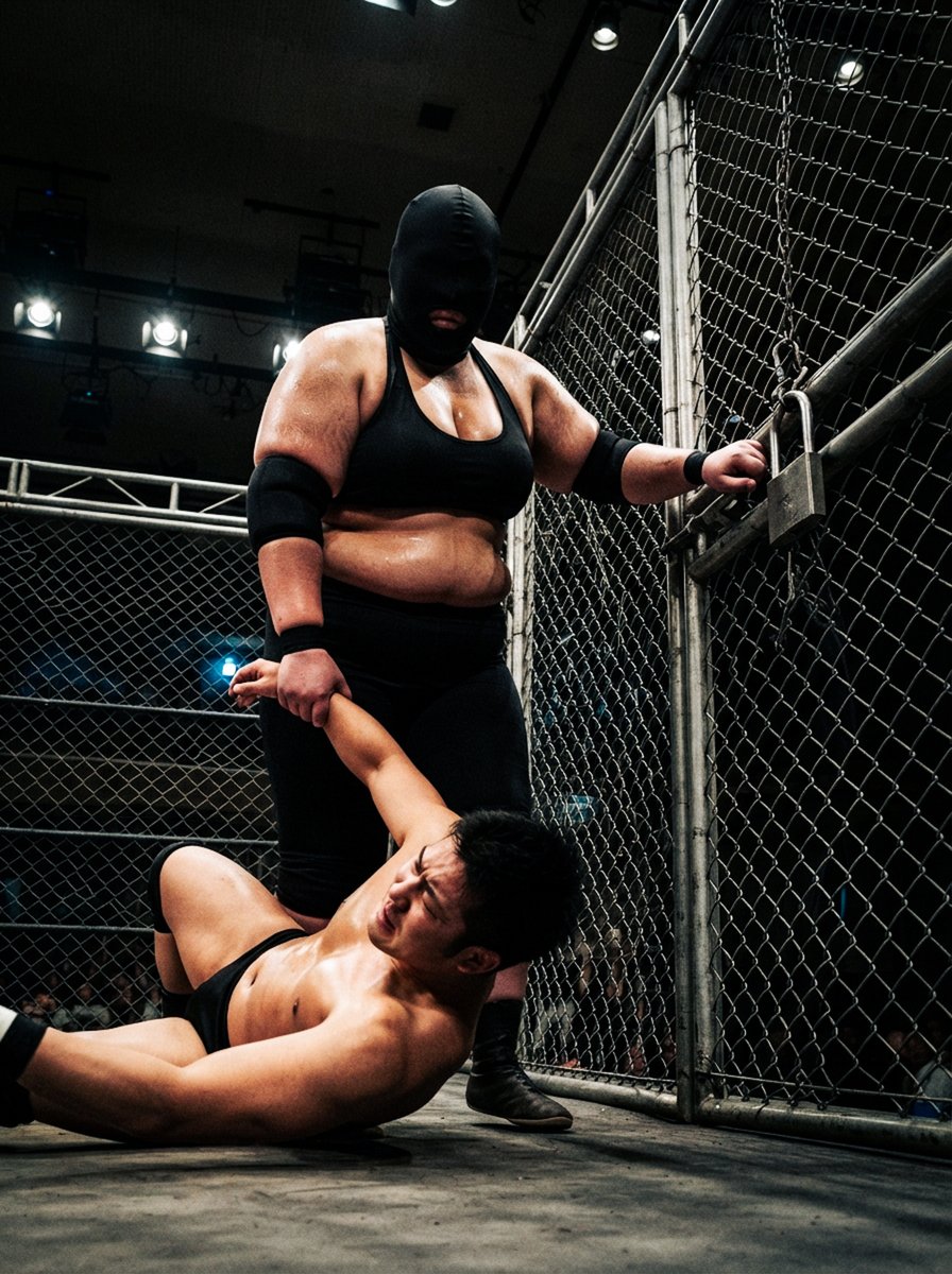 DEKKAI_BBW's tweet photo. #AIプロレス #AIwrestling #BBW #フェチ
マシーンQの金網デスマッチによる公開処刑。
レフリー不在で2人っきりの時間が始まる。
（マスクフェチxデスマッチフェチxデカ女フェチに届け...） https://t.co/DKeAWS3cUR