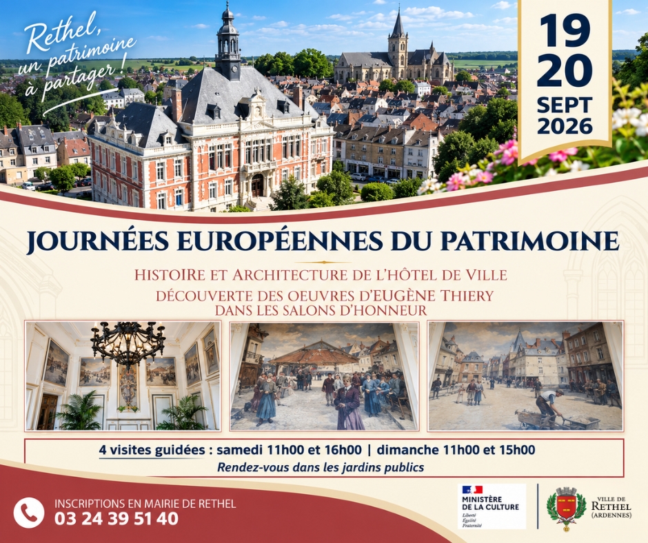 VILLEdeRETHEL's tweet photo. 🇫🇷​ JOURNÉES EUROPÉENNES DU PATRIMOINE À RETHEL 🇫🇷​

🔸 ​SAMEDI 19 SEPTEMBRE À 11h00 et 16h00
🔸 DIMANCHE 20 SEPTEMBRE À 11h00 et 15h00

https://t.co/mSiuxwYyGt
.
.
#RETHEL #VILLEDERETHEL #Patrimoine #JEP2026 #JournéesDuPatrimoine #EugèneThiery #HôtelDeVille https://t.co/tqzQpEap9q