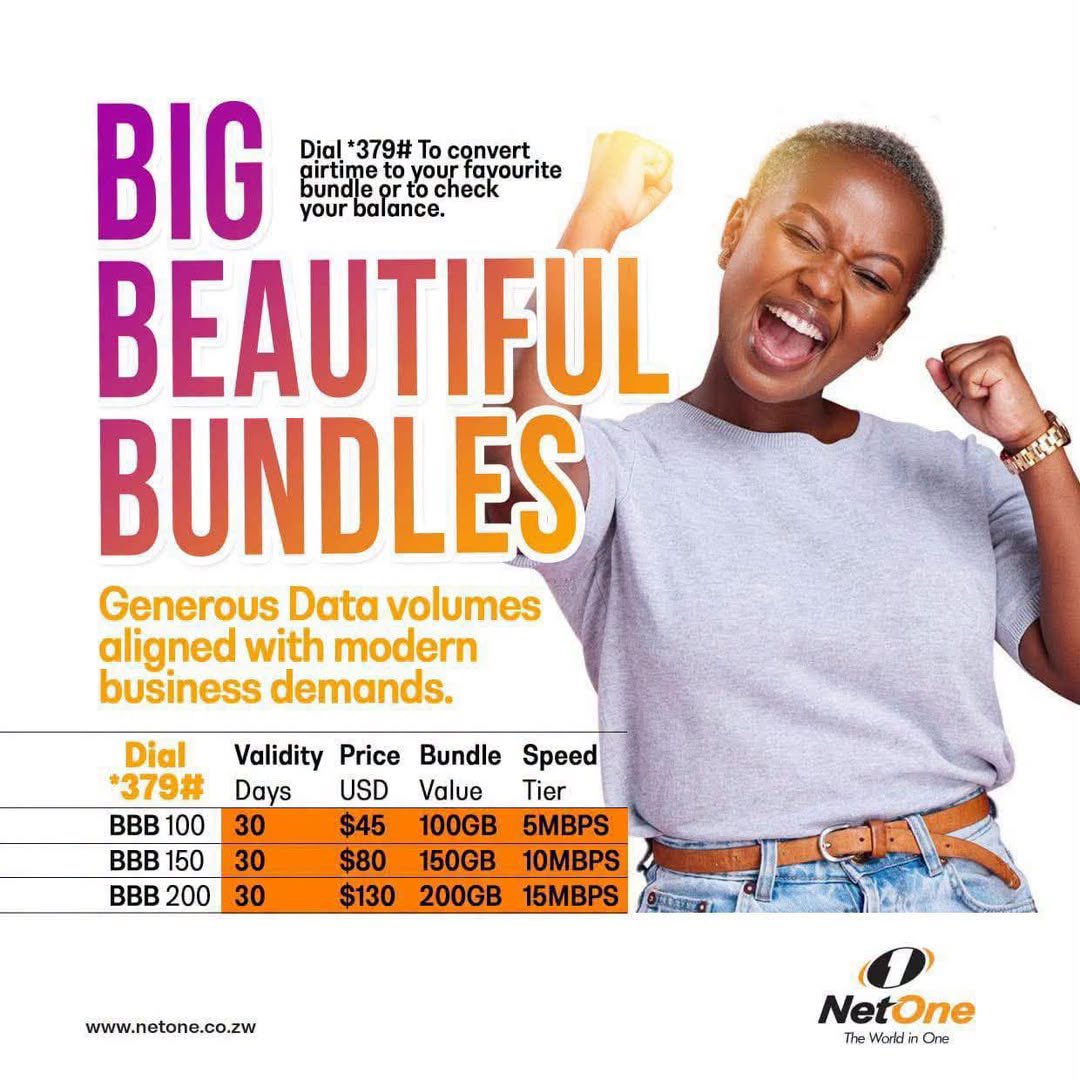 NetOneCellular's tweet photo. Limitless living starts here

Never miss a moment, a stream, or a big conversation. Big Beautiful Bundles deliver high-speed data, extraordinary value, and the ultimate freedom to explore everything you love without compromise.

Step into a world of endless connectivity designed around you.

Claim Yours in Seconds

✅Quick Access: Dial *379# or *111#
✅Instant Chat: WhatsApp +263 719 224 007
✅Direct Access: Visit https://t.co/kUplCtx6cv and tap BBB

#BigBeautifulBundles
 #NetOne 
#YourDigitalSolutionsNetwork