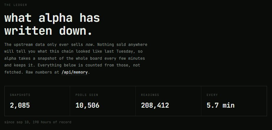 alphadelrh's tweet photo. One thing we will not pretend: high turn is also where impermanent loss is worst. A pool churning 12% of itself every five minutes is moving, and moving is what costs an LP money on the other side.

/flow tells you where the volume is. Whether you should stand in it is still yours to judge.