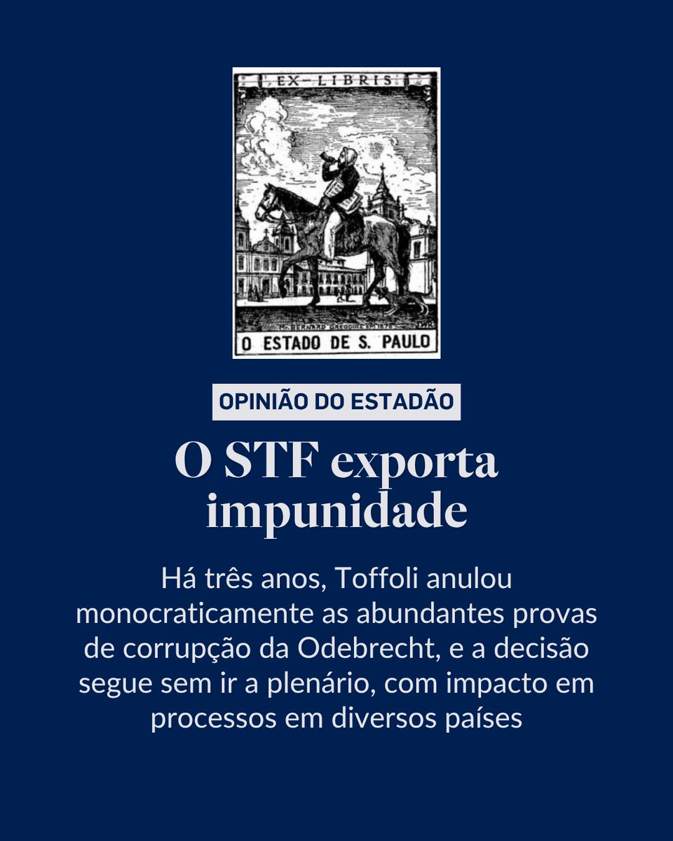 Estadao's tweet photo. EDITORIAL | O STF exporta impunidade – “Trinta organizações anticorrupção de 21 países pediram à OCDE que cobre do STF uma resposta sobre provas obtidas a partir do acordo de leniência firmado com Odebrecht no âmbito da Lava Jato”. Leia o texto completo em @opiniao_estadao → https://t.co/AvmL24lA2F