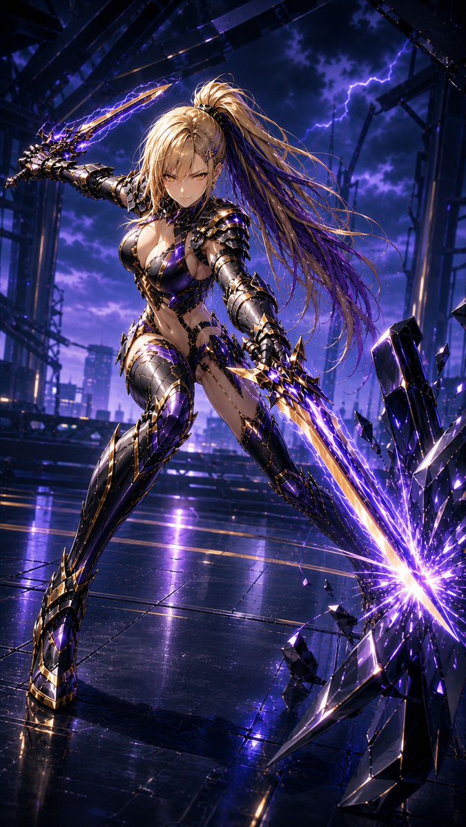 FantasiaMuse's tweet photo. 【⚡ミカ・ザンティス｜雷霆装束録 Vol.09】
～ 雷閃を走らせる双刃 ～

紫の雷光に浮かぶミカを、今夜はこの装いで。
双刃を振るう姿には、華やかさだけでは言い尽くせない迫力がありますね。⚔️

☀️ プロフィールのリンク先では毎日、**3日間限定の美姫ビジュアル**を更新中。
公開終了後は非表示になります。まずは無料プレビューをチェック🗝️

【⚡Mika Zantis | Lightning Attire Log Vol.09】
～ Twin Blades Racing with Thunder ～

Tonight, Mika in this striking attire, lit by purple lightning.
As she wields her twin blades, there is a force to her presence that goes well beyond the outfit. ⚔️

☀️ **Daily 3-day limited heroine drops** are available via the link in my profile.
They disappear after 3 days. Start with the free preview. 🗝️

SFWイラスト
This is SFW illustration.

#AIイラスト #AIart