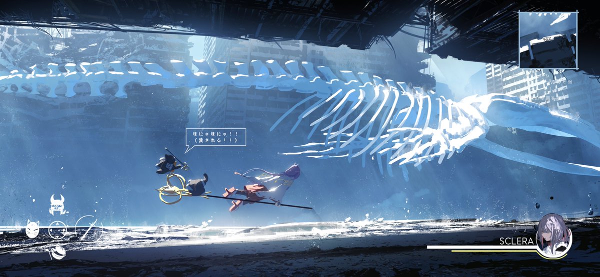 asteroid_ill's tweet photo. 水没した廃墟を漂う鯨の骨を追うゲーム https://t.co/qLMKtiE0eW