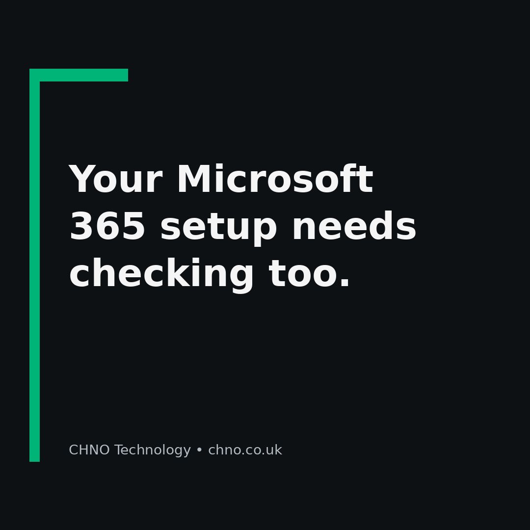 chnotechnology's tweet photo. Microsoft 365 isn't just email and Office.

Admins, authentication, domain configuration and email protection all affect security.

That's why we're extending the CHNO Health Check approach into Microsoft 365.

#Microsoft365 https://t.co/DSKrkPmBvf