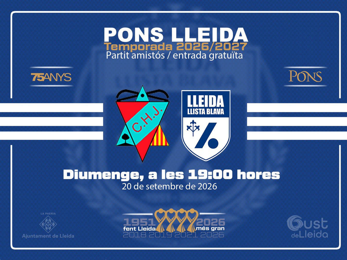 LleidaLlista's tweet photo. 🏑Darrer partit amistós!. Serà a la pista d'un Juneda, que com nosaltres, enguany compleix 75 anys. Per la proximitat del seu pavelló i perquè és una pista on sempre hi ha molt bon ambient, aquesta és una gran ocasió per acompanyar l'equip. A més, l'entrada és gratuïta! 💙🤍💙 https://t.co/EVcZqu8l7X
