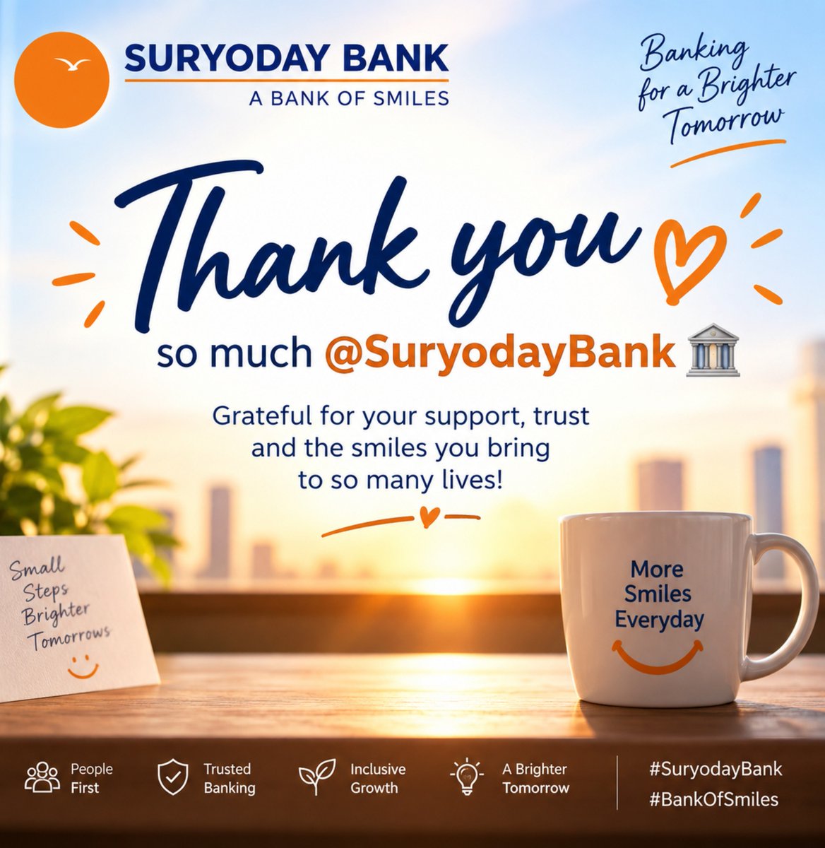 Ajeetkumar1114's tweet photo. Thankyou so much @SuryodayBank ๐ฆ
#SuryodayBank #BankOfSmiles
#CyberShieldWithTara https://t.co/ZL9tbTs8zD