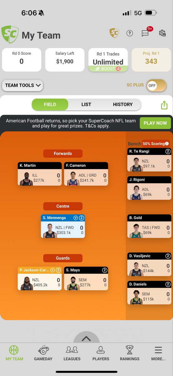 theboysb0's tweet photo. Likely the opening team for NBL SuperCoach 2026.. did well a few years back, trying to go one better! Let me know your thoughts/changes you’d made 

@Verns_SC @SC_Boz @newDVGonX https://t.co/h0SjU3wGlV