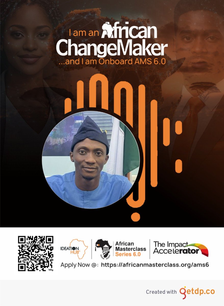 fataiadekale's tweet photo. I'm thrilled to announce that I've been selected to join the African Masterclass Series (AMS) 6.0, hosted by Ideation Hub Africa under the theme: “The Impact Accelerator: Funding, Technology, Innovation, AI &amp; Leadership for the Digital Age.”

#AMS6
#AfricanMasterclassSeries https://t.co/qKbfth2xzX