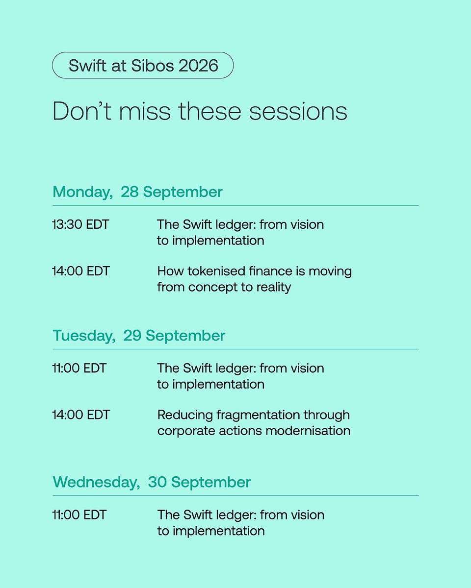 swiftcommunity's tweet photo. As new forms of value emerge, connectivity becomes more important than ever.

From tokenised assets and digital trade initiatives to evolving securities markets, innovation is creating new opportunities across the financial ecosystem. But without interoperability, there is also a risk of creating new silos and fragmentation.

At @Sibos 2026, we will explore how shared foundations can connect traditional and emerging forms of value, enabling innovation to scale while maintaining a connected global financial system. Join us: https://t.co/gaq6B0DIoA

#Sibos #DigitalAssets #Interoperability