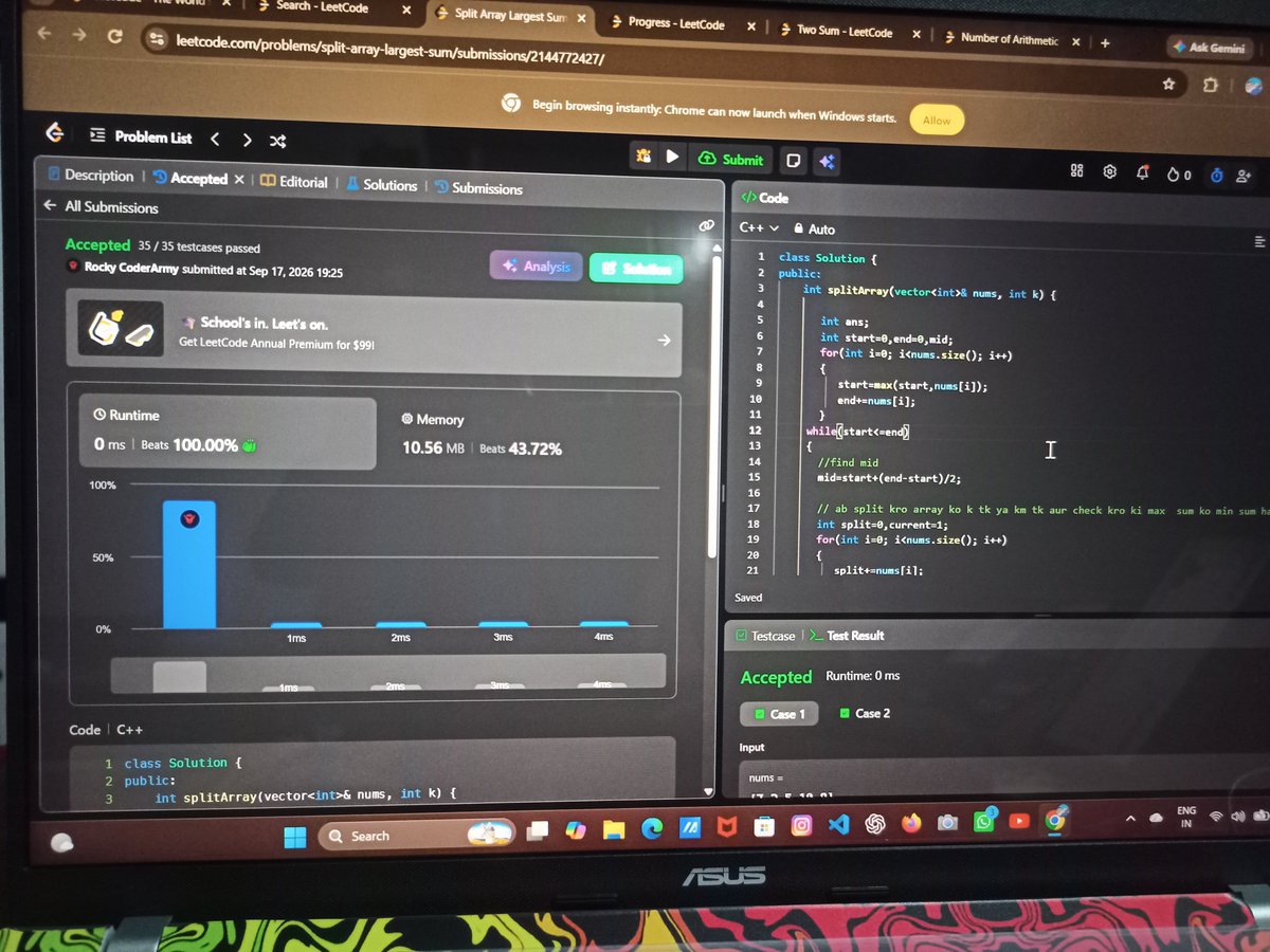 sumit_coder_'s tweet photo. Today: Easy + Medium + Hard DSA problems! 🟢🟡🔴
Approach galat hui, logic stuck hua, syntax errors bhi aaye😅but battle continue hai!
Solution bane ya na bane, confidence low nahi hona chahiye. 💯
Slow progress is still progress. 🌱
#DSA #LeetCode #CodingJourney #ProblemSolving https://t.co/FC1vYxlTBZ
