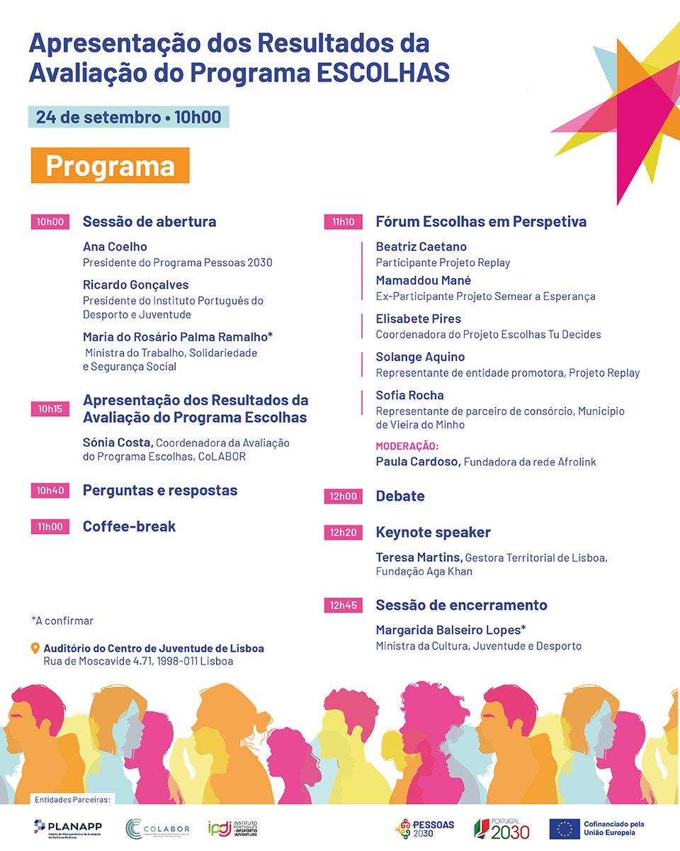 IPDJ_IP's tweet photo. Dada a lotação do auditório, será feita a transmissão do evento em direto através da página de Facebook do PESSOAS 2030 e do YouTube do PESSOAS 2030, do IPDJ e do CoLABOR.
#IPDJ #PESSOAS2030 #FSEMais #Portugal2030 #ProgramaEscolhas #InclusãoSocial https://t.co/qnTSYrHebl