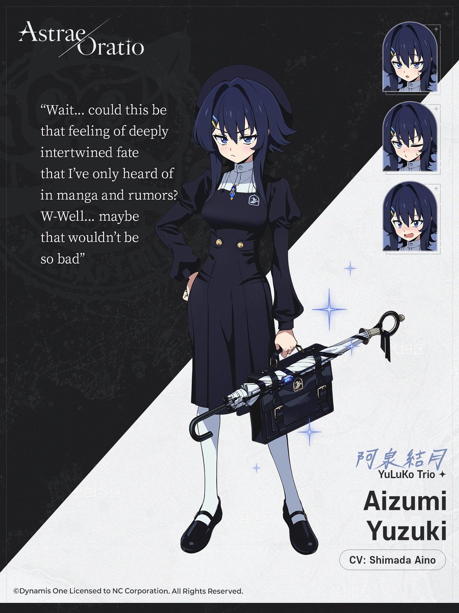 Asora_EN's tweet photo. [Notice from the Special District Office PR Department]

Character Introduction - Aizumi Yuzuki

“Wait... could this be that feeling of deeply intertwined fate that I’ve only heard of in manga and rumors? 
W-Well... maybe that wouldn’t be so bad”

A girl born into an ordinary Tokyo family with absolutely no connection to witches.
By sheer coincidence, she met a water spirit known as Rusalka at a local pond one day, and that encounter marked the beginning of her life as a witch.
She loves pro wrestling and romantasy novels, and harbors a bit of admiration for villainesses. All things considered, she’s the sort of perfectly ordinary girl you could meet anywhere.

▼ Official Website
https://t.co/FOmAqOH0Vx

#AstraeOratio #Asora