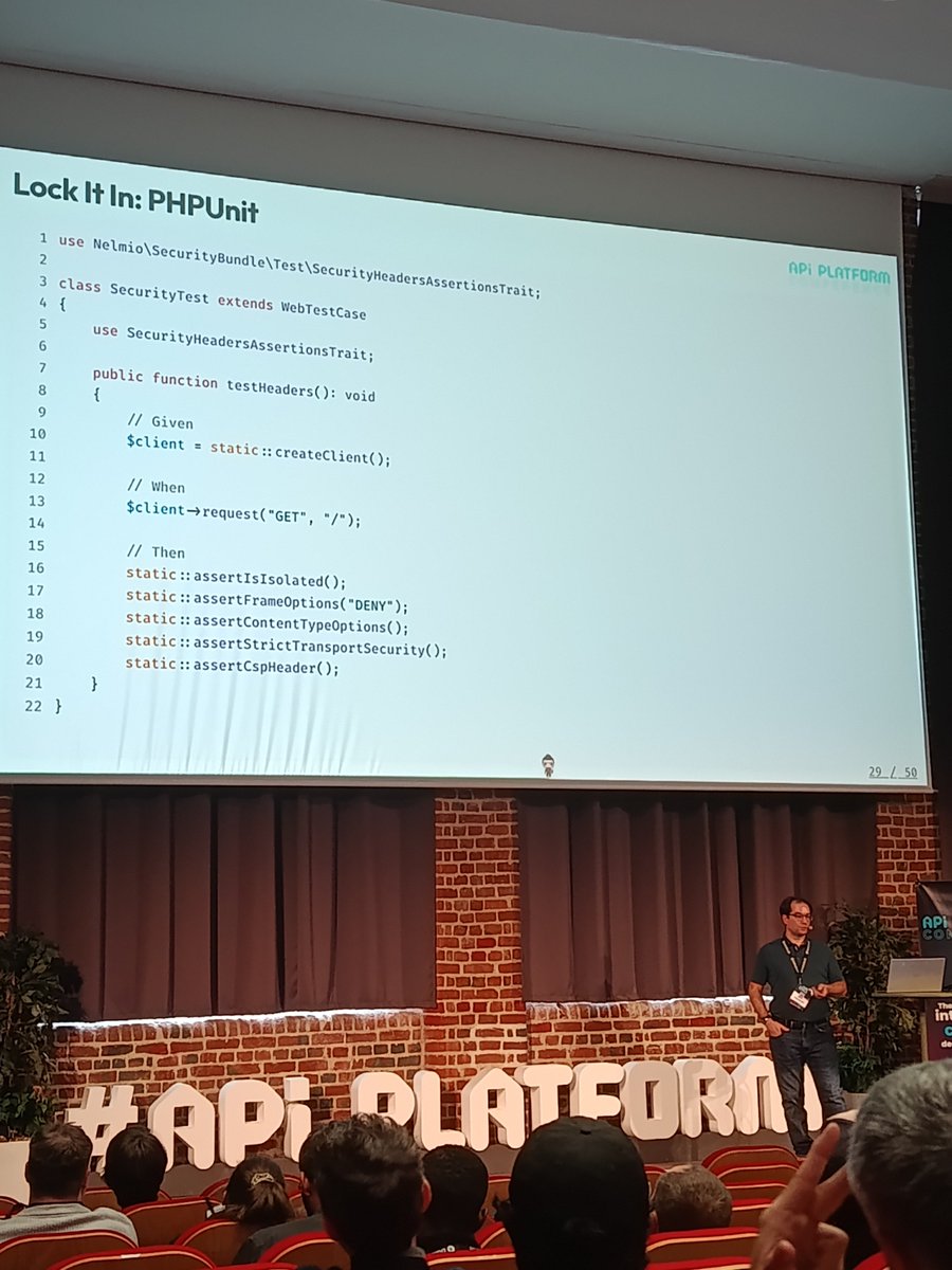 laravel_france's tweet photo. Du header de sécurité indispensable au plus pointu : Florent Morselli fait le tour de ce qu'il faut mettre en place pour protéger nos applications 🔒 #APIPlatformCon https://t.co/e5Gl9CnuI9