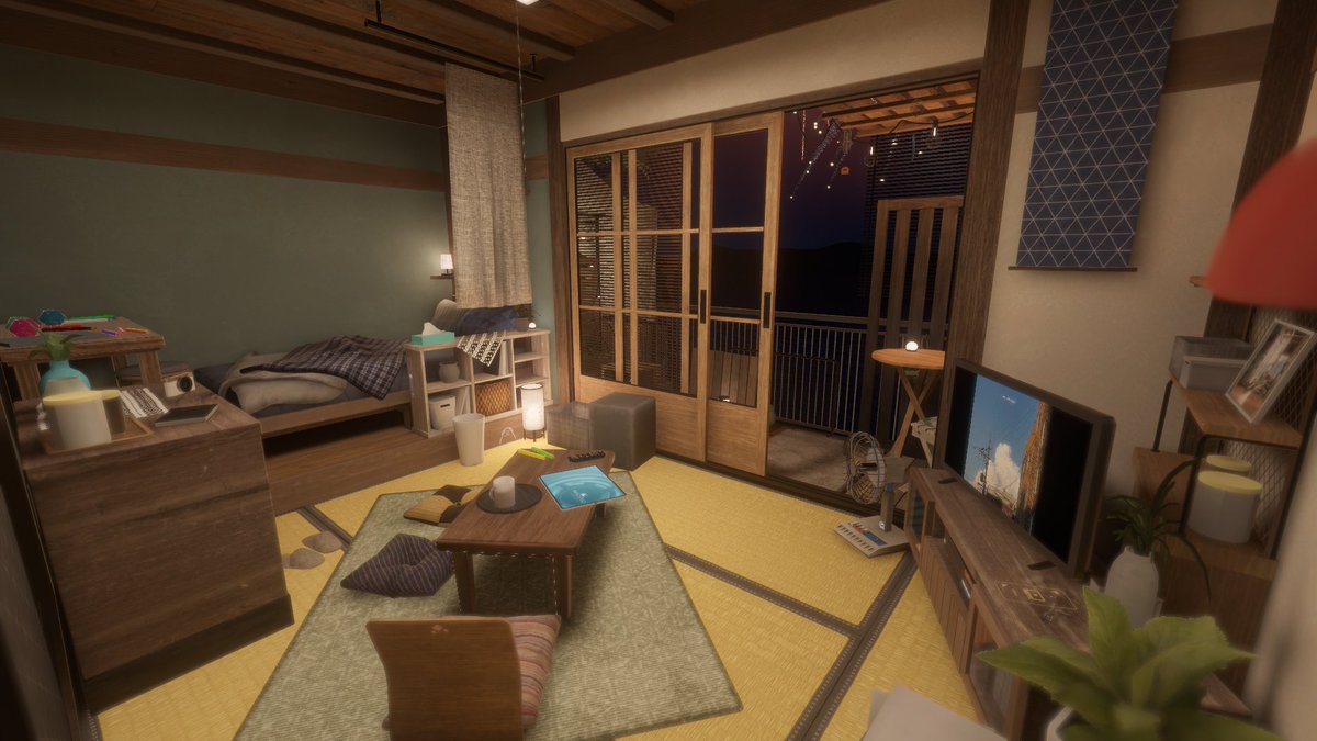 to10Toppa's tweet photo. ワールドをアップロードしました
夜のちいさな和室から花火を眺めるお部屋です
動画や花火をみながらごろごろできるよ

ワールド名：宵凪 - Yoinagi -
https://t.co/hv6WDHhcCa

#VRChat #VRC_world紹介 https://t.co/ukId8PfmRu