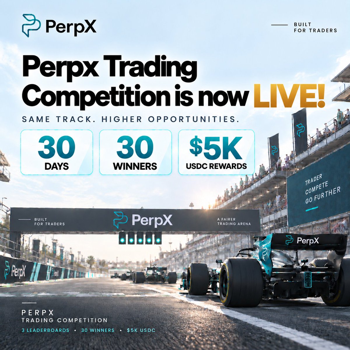 PerpXdotAi's tweet photo. The PerpX Trading Contest is now LIVE. 🏁

Trade perpetual futures on PerpX over the next 30 days and compete for a share of $5K USDC.

There are 3 separate leaderboards:

👉  Volume: trade the most
 👉 Notional PnL: make the most profit
 👉 % PnL: generate the best return30 winners in total.

Pick your edge. Start trading. Climb the board.

Register here: https://t.co/fknI5819G5 

@Cardano @IntersectMBO @token2049 

#Crypto2026