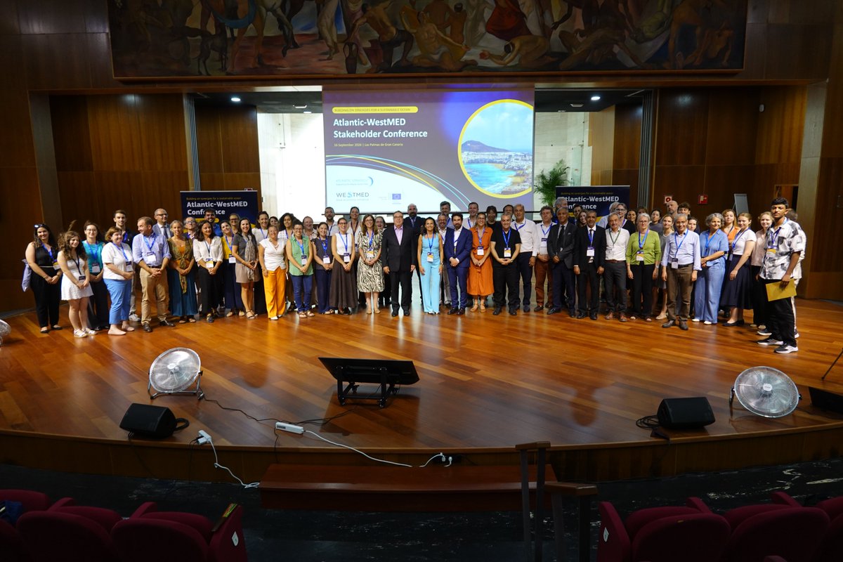 EU_MARE's tweet photo. Two sea basins, one shared blue future. 🌊

The first joint #AtlanticWestMED Conference brought the Atlantic &amp; Western Mediterranean together in Las Palmas to advance cooperation on ocean knowledge, blue investment, coastal regions and a sustainable blue economy. https://t.co/TbVaDjhO6E