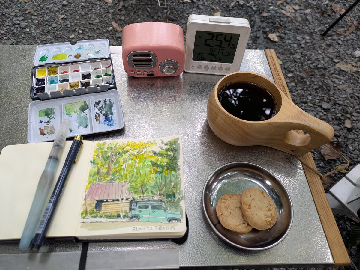 kayak888hm's tweet photo. 今回利用した杜のテラス２番サイトから駐車したハスラーを描いてみた。 https://t.co/EQcsIEIEm2