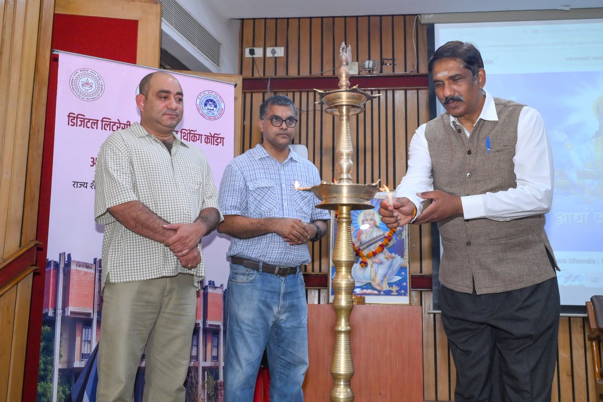IITKanpur's tweet photo. IIT Kanpur Expands Digital Skills Programme to 900 Secondary School Teachers Across Uttar Pradesh 💻📚

Prof. Ramkumar J., Coordinator, DLCCAI Programme; Prof. Satyaki Roy, Head, @dodiitk and Academic Head, DLCCAI; and Prof. Vimal Kumar, Professor-in-Charge, @OOA_IIT_Kanpur, are leading the expansion of the Digital Literacy & Computational Thinking Concepts for Teachers (DLCCAI) programme to secondary education.

In collaboration with the @UPGovt and @SCERT2021, the programme will train 900 participants from all 75 districts of Uttar Pradesh in digital literacy, computational thinking, Artificial Intelligence (AI) and technology-enabled teaching.

The eight-week blended programme, conducted in six batches of 150 participants each, combines classroom training at IIT Kanpur with online learning, mentoring and hands-on assignments. Participants will be introduced to digital tools, cybersecurity, Scratch, Python, AI, EdTech and Robotics, with a focus on practical applications in teaching and academic work.

The initiative builds on the earlier training of 750 primary school teachers, which helped enable technology-supported learning for more than 10,000 students. The DLCCAI curriculum is also embedded in SCERT’s Class 6–8 textbooks, reaching an estimated 48 lakh students across Uttar Pradesh.

Videos were also showcased, highlighting how participating teachers from last year took their learnings beyond the classroom and used digital skills to create a wider impact in their schools and communities.  

Aligned with the objectives of NEP 2020, the programme aims to equip teachers with the skills and confidence to integrate digital and computational concepts into classroom teaching.

#IITKanpur #DLCCAI #DigitalLiteracy #ComputationalThinking #ArtificialIntelligence #TeacherTraining #Education #EdTech #UttarPradesh #SCERT