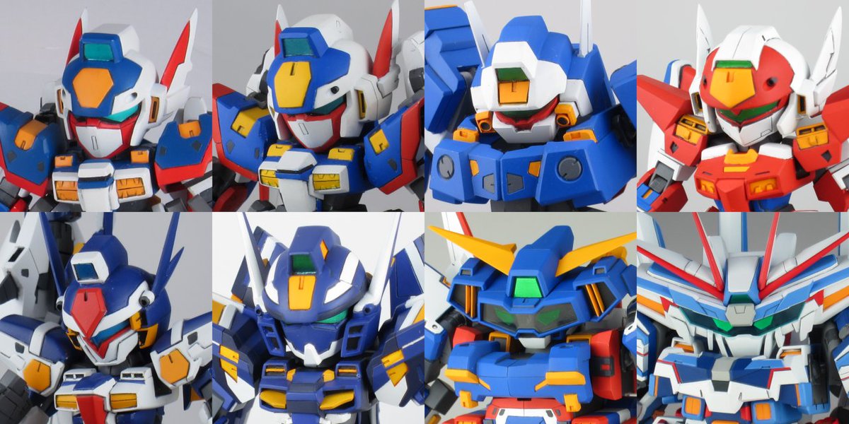 algtrombe's tweet photo. Rシリーズは設定画や媒体によって
額の多角形パーツに凹モールドがあったり
無かったりするんですが、
うちでは統一感が出れば…と
全機にディテールとして入れています

ただ左上の2006年に初フルスクラッチした
R-1には入れていません
その頃はRシリーズを作り続けるとは
考えてもいなかったんです… https://t.co/V1KL5RpRJJ