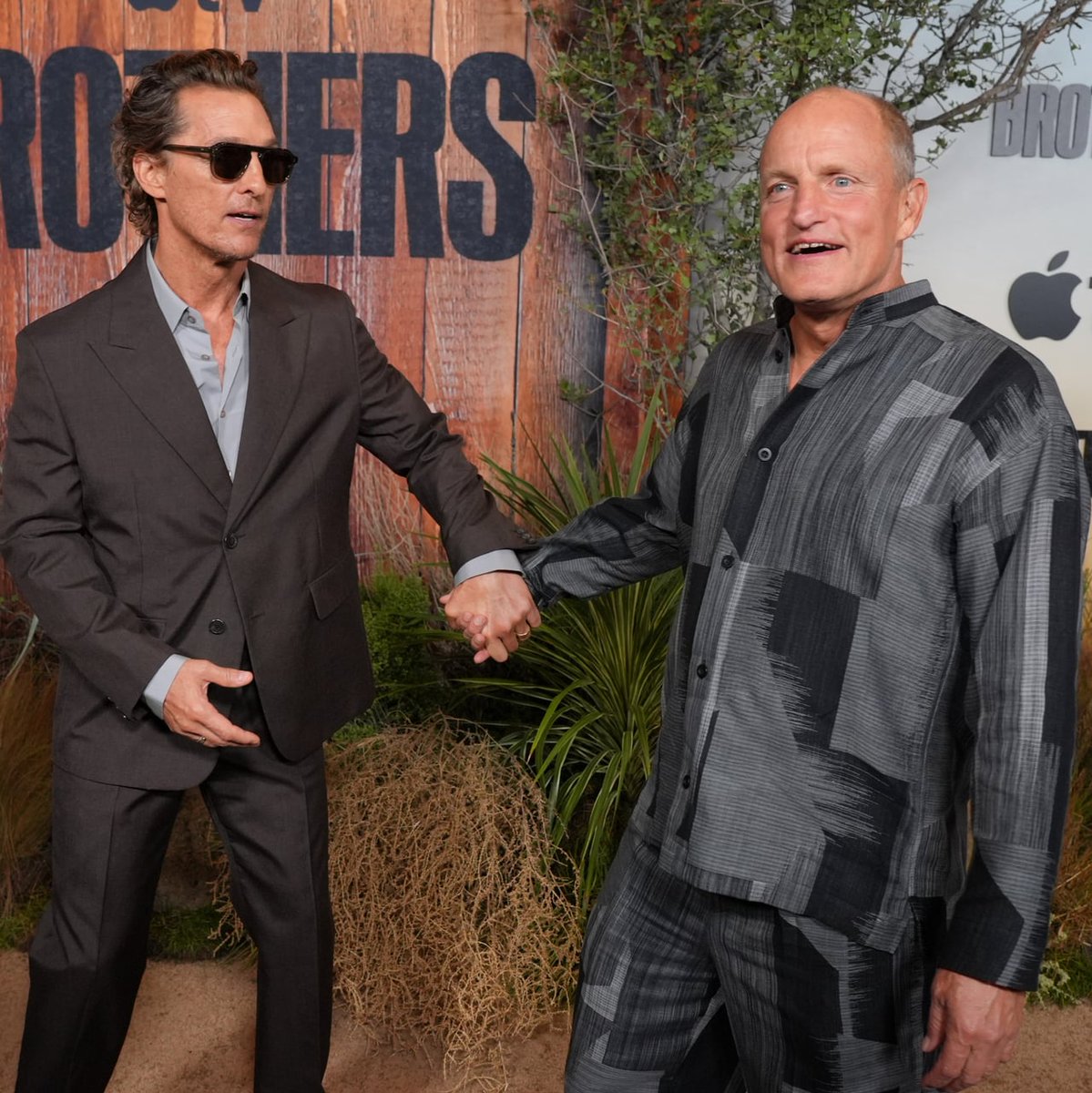 MTNbreaking's tweet photo. Matthew McConaughey and Woody Harrelson at the LA premiere of their Apple TV comedy-drama series 'Brothers', releasing on September 23, 2026.

They play fictionalized versions of themselves who realize they may be biological brothers after their mothers reveal a past connection. https://t.co/Ban5JK5OkF